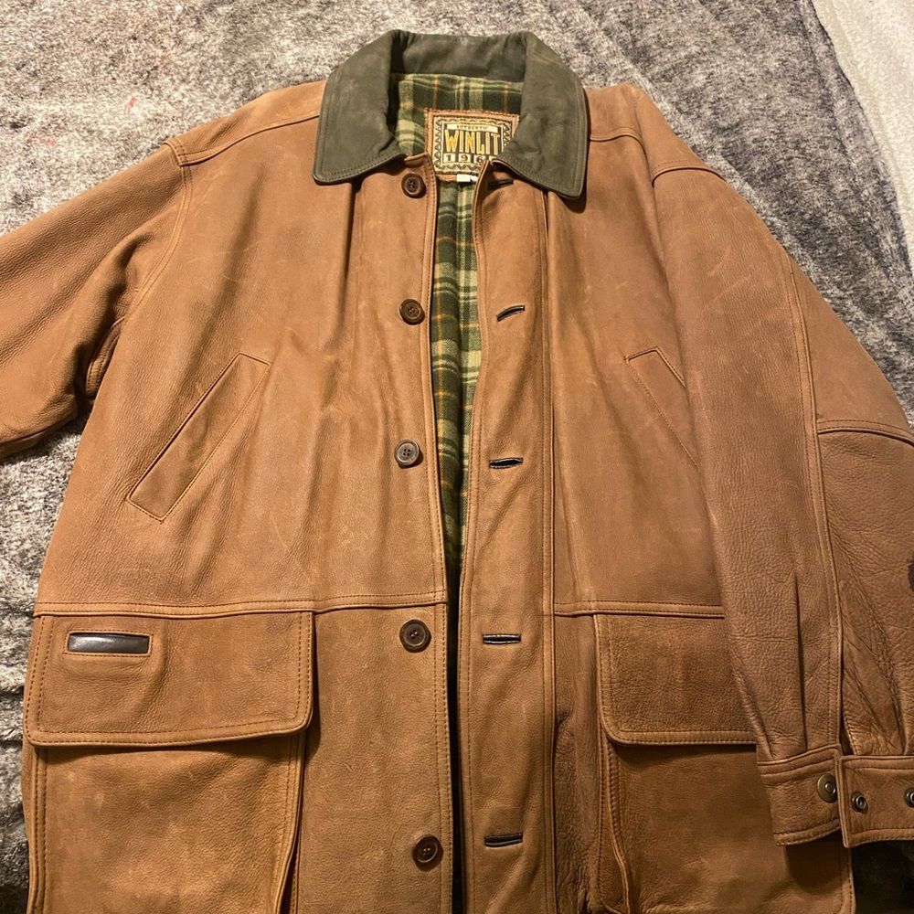 Men’s Brown Leather Jacket, Large